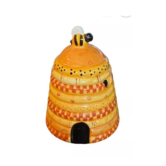 Vibrant Ceramic Honey Pot with Bumblebee Design -8oz Sugar Bowl in Beehive Shape - Picture 5 of 5